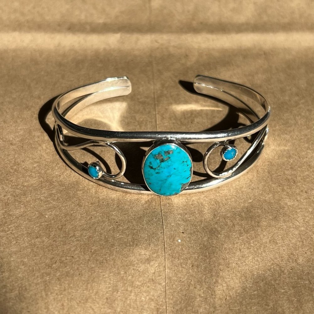 Turquoise Bangle, Silver Colored Bangle,Stacking … - image 1